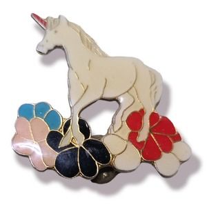 Floral Unicorn Hard Enamel Lapel Pin Back Retro Novelty Flowers.